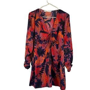 Zara Pink Multicolor Colorful Floral Tropical Long Sleeve Dress Women Sz XS
